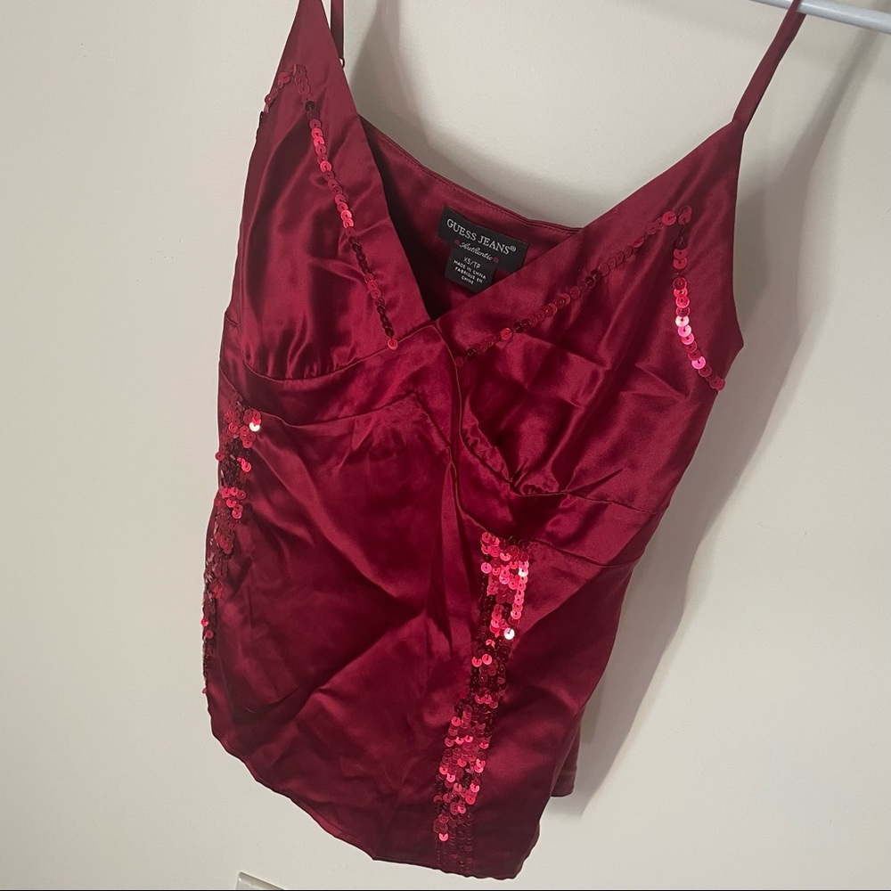 Guess Silk Satin red cami tank with sequin detail XS sleeveless